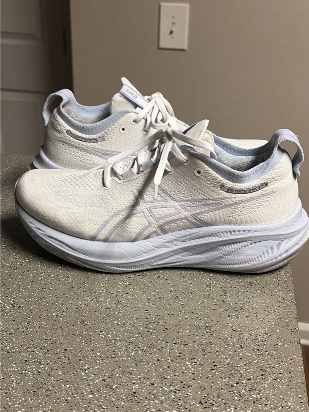 ASICS gel-nimbus 26 White athletic Running Shoes with Subtle Lavender Accents